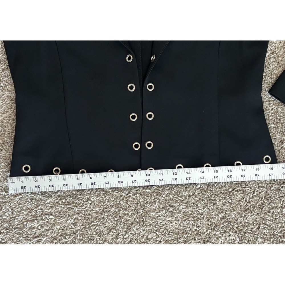 KS Collection Black Grommet Eyelet Trim Blazer Jacket Size 12 Open Front Edgy - Picture 10 of 14